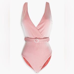 New! ONIA “Michelle” One-Piece Spiced Coral Ribbed Belted Swimsuit